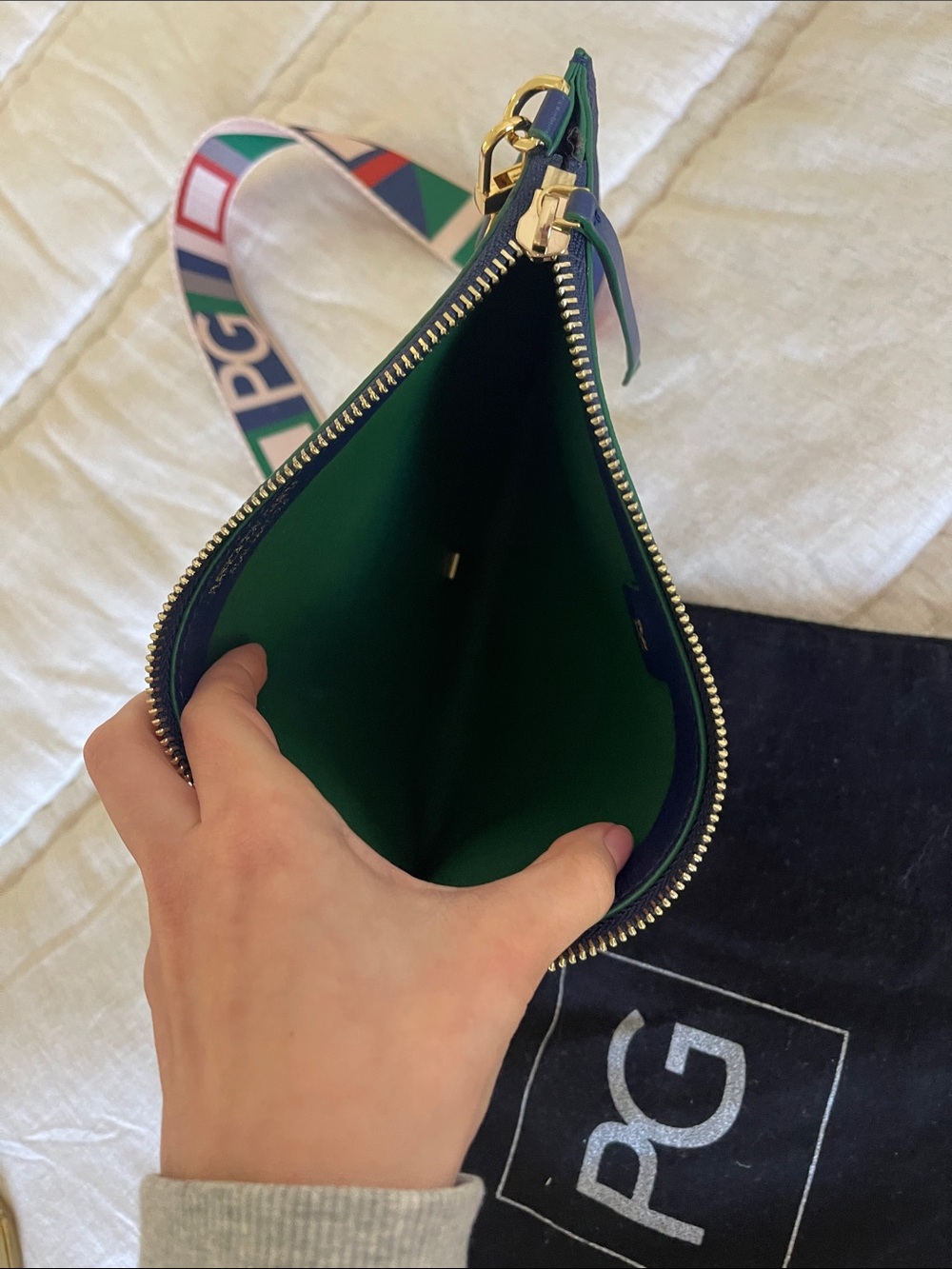 PG Navy Leather Crossbody with Multicolor Logo Strap - Picture 4 of 5